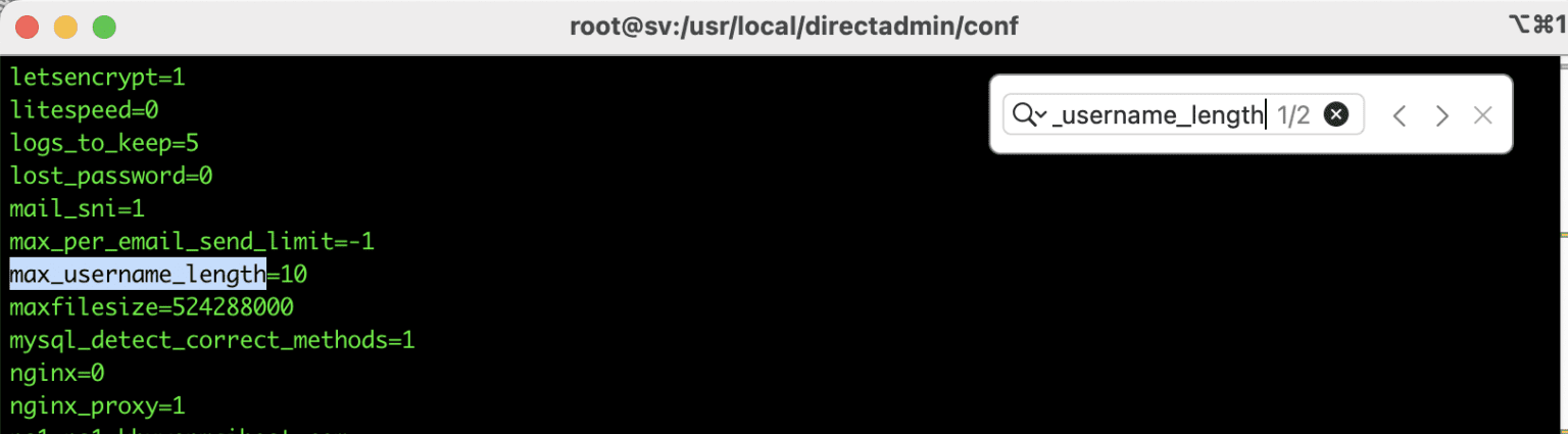 Thay đổi giới hạn độ dài Username trong DirectAdmin